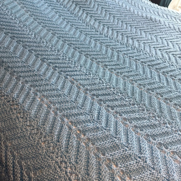 Handknit Light Blue Knit Full Double Bedspread - Picture 7 of 9